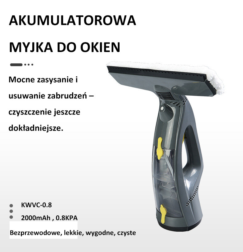 AKUMULATOROWA MYJKA ODKURZACZ DO OKIEN 0.8KPA 2000mAh – zdjęcie 7