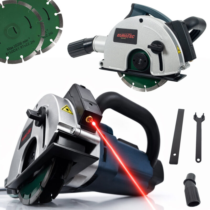 BRUZDOWNICA 150MM DO BETONU +TARCZE +LASER +WALIZKA EUROTEC 10-40mm 3100W – zdjęcie 1